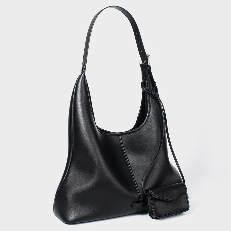 Weiches, geschwungenes veganes Leder Schulter-Hobo mit abnehmbarem Mini-Pouch