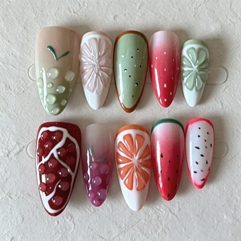 Kreatives fruchtinspirertes Press-On-Nagelkunst-Set