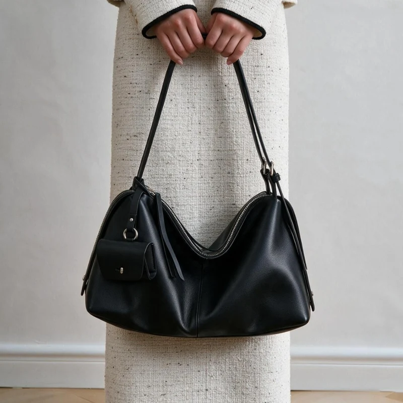 Lässige genarbte Hobo Schultertasche mit Reißverschluss oben und abnehmbarem Mini-Pouch