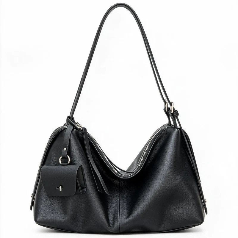 Lässige genarbte Hobo Schultertasche mit Reißverschluss oben und abnehmbarem Mini-Pouch