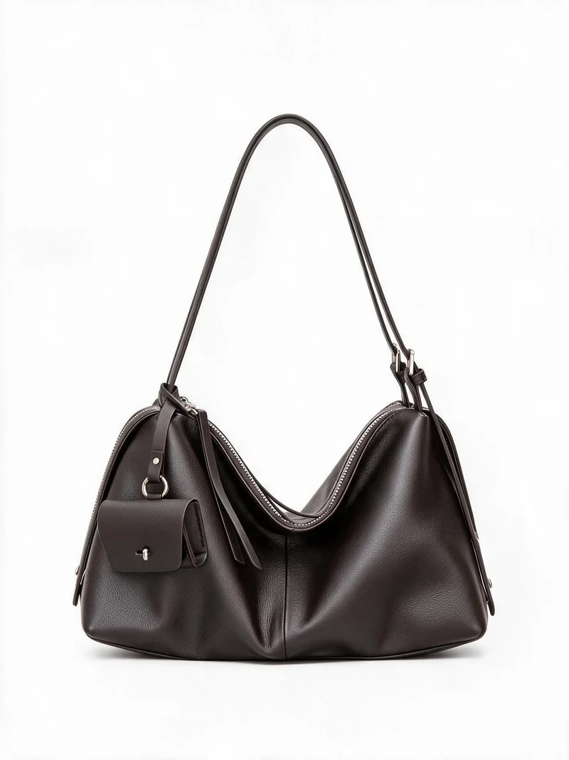 Lässige genarbte Hobo Schultertasche mit Reißverschluss oben und abnehmbarem Mini-Pouch