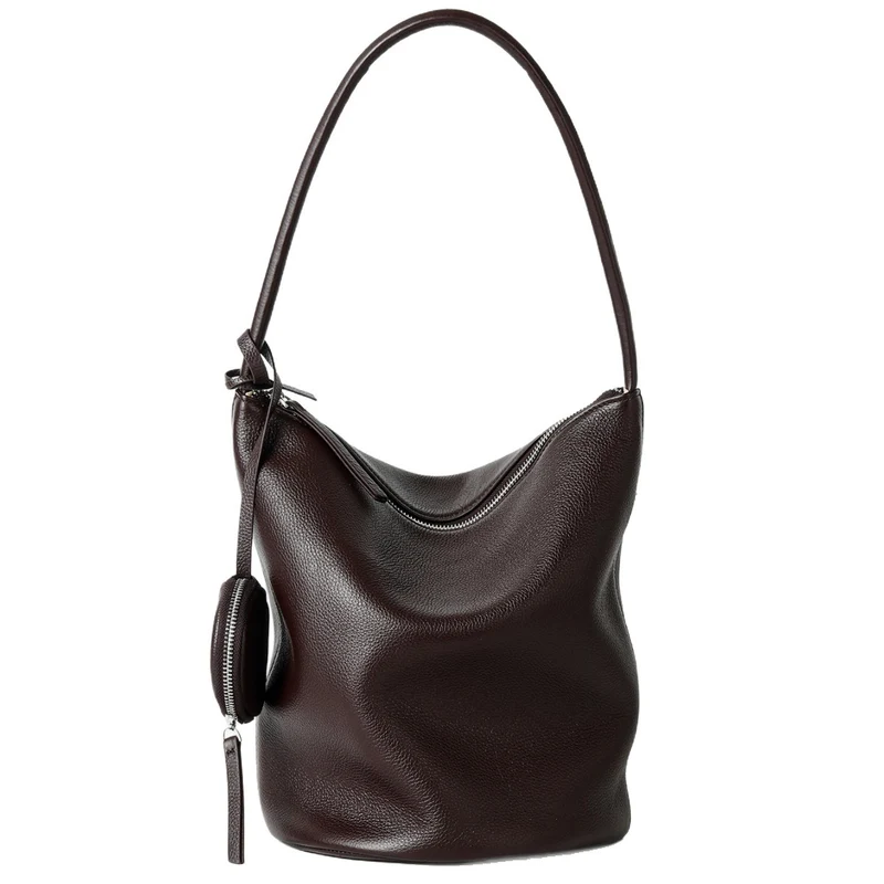 Schluffige genarbte Bucket Hobo Tasche mit gebogenem Reißverschluss und abnehmbarem Münzbeutel