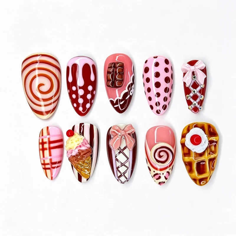 Kreatives, von Desserts inspiriertes Press-On Nagelart-Set