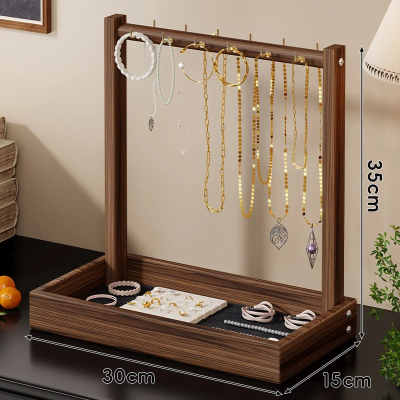 Holz Schmuckdisplay und Tablett Organizer mit Hängestange und Ringfächern