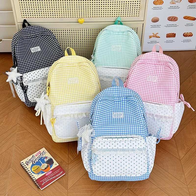 Stilvolle Gingham-Muster-Rucksack Karnz