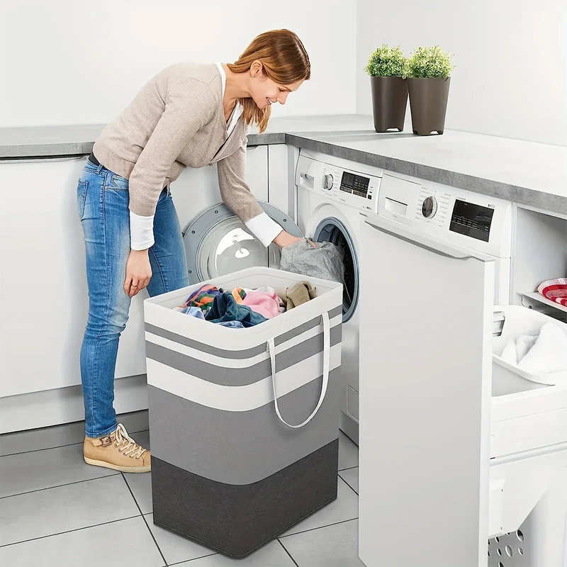 75L großer Wäschekorb mit Griffen und zusammenklappbarem Design – Solen