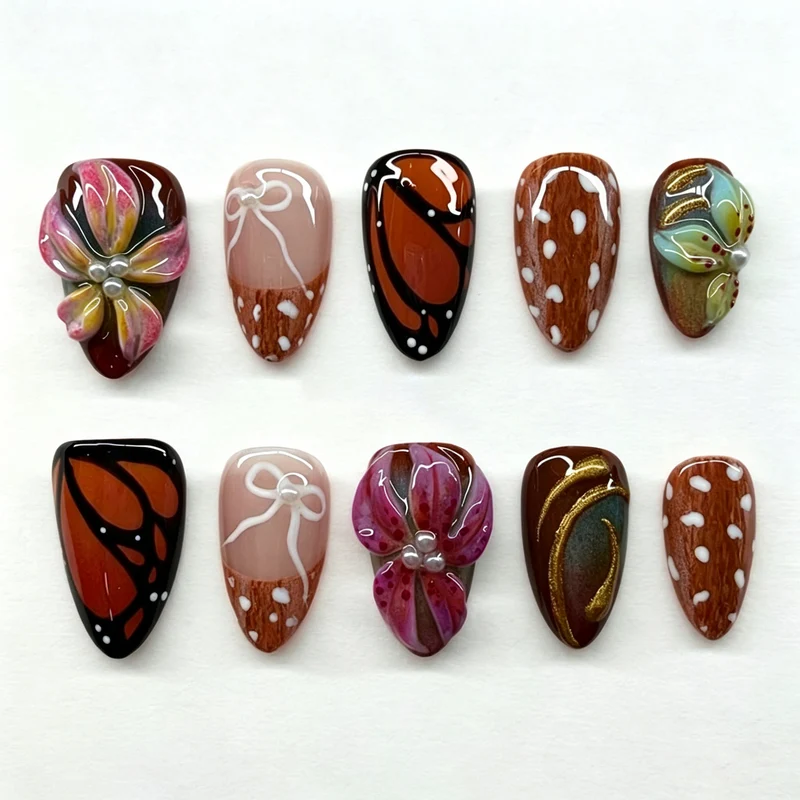 Herbst-Themen Schmetterling Press-On Nägel