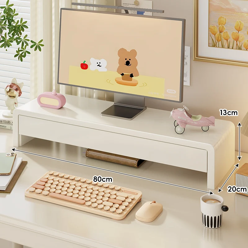 Breite Massivholz Gebogener Desktop Monitorständer mit Unterregalablage