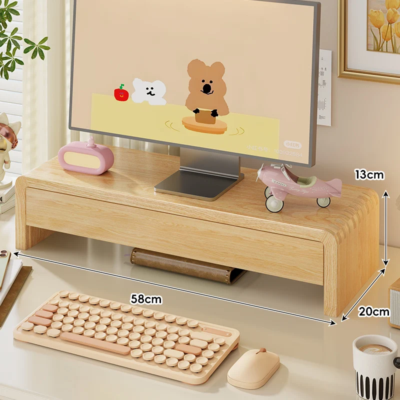 Breite Massivholz Gebogener Desktop Monitorständer mit Unterregalablage