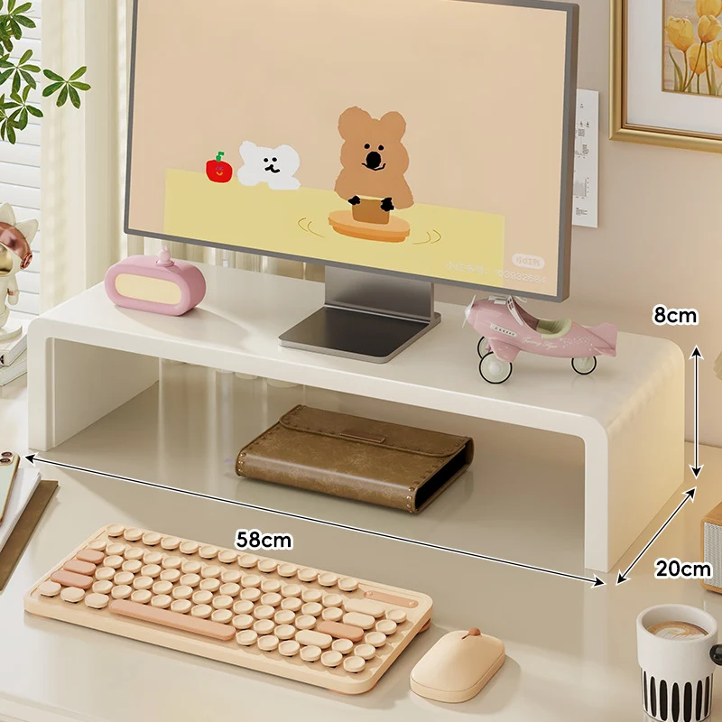 Breite Massivholz Gebogener Desktop Monitorständer mit Unterregalablage