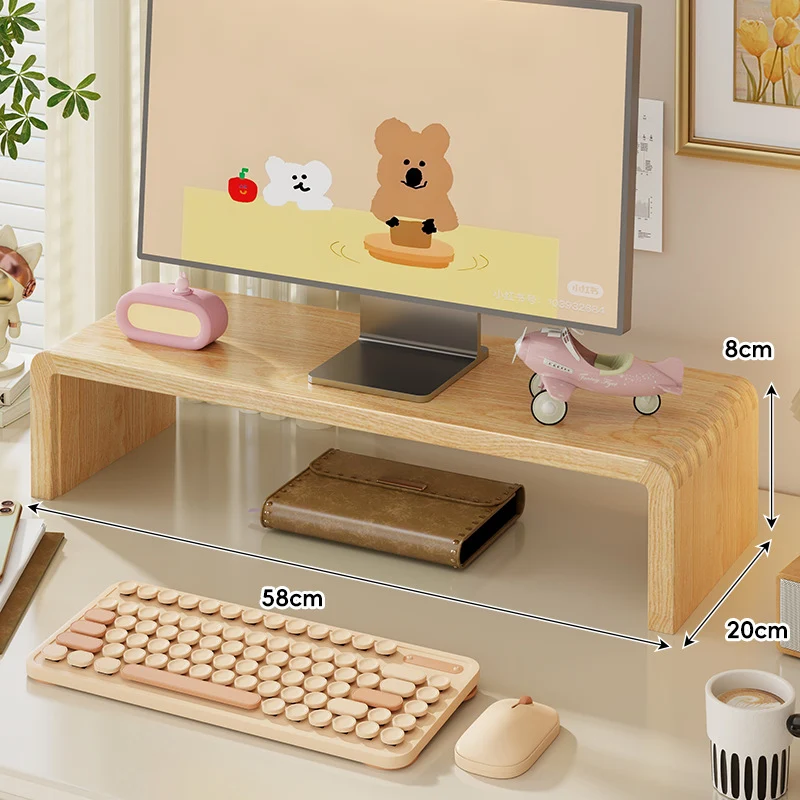 Breite Massivholz Gebogener Desktop Monitorständer mit Unterregalablage
