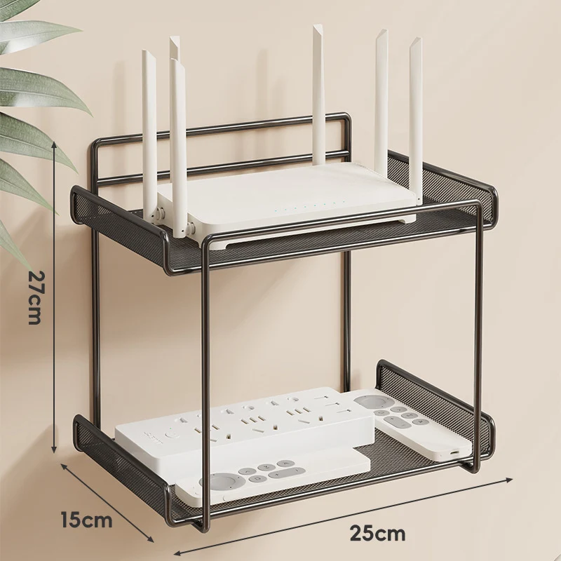 Wandmontierter Zwei-Ebenen Belüfteter Mesh Router und Power Strip Organizer