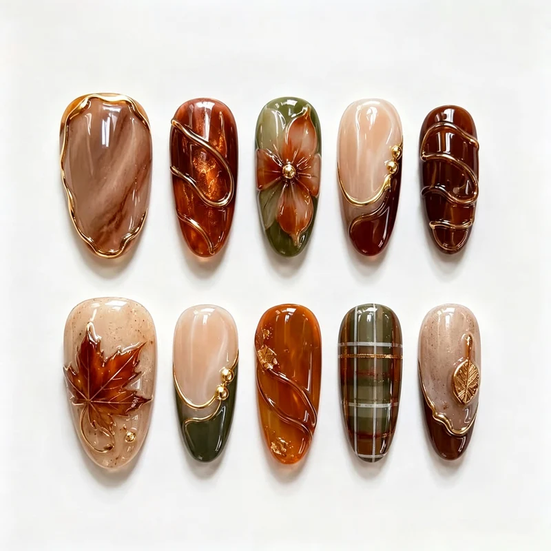 Herbst-inspiriertes manuelles Nail Art Set
