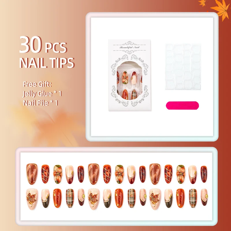 Herbst-inspiriertes manuelles Nail Art Set