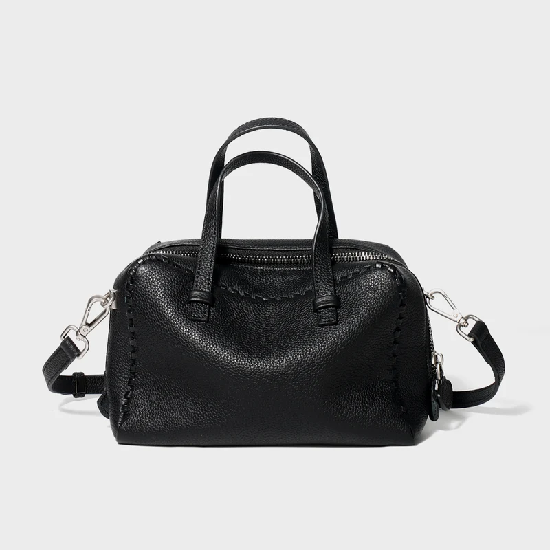 Gepunktetes Leder Top-Handle Crossbody Satchel mit Whipstitch-Besatz