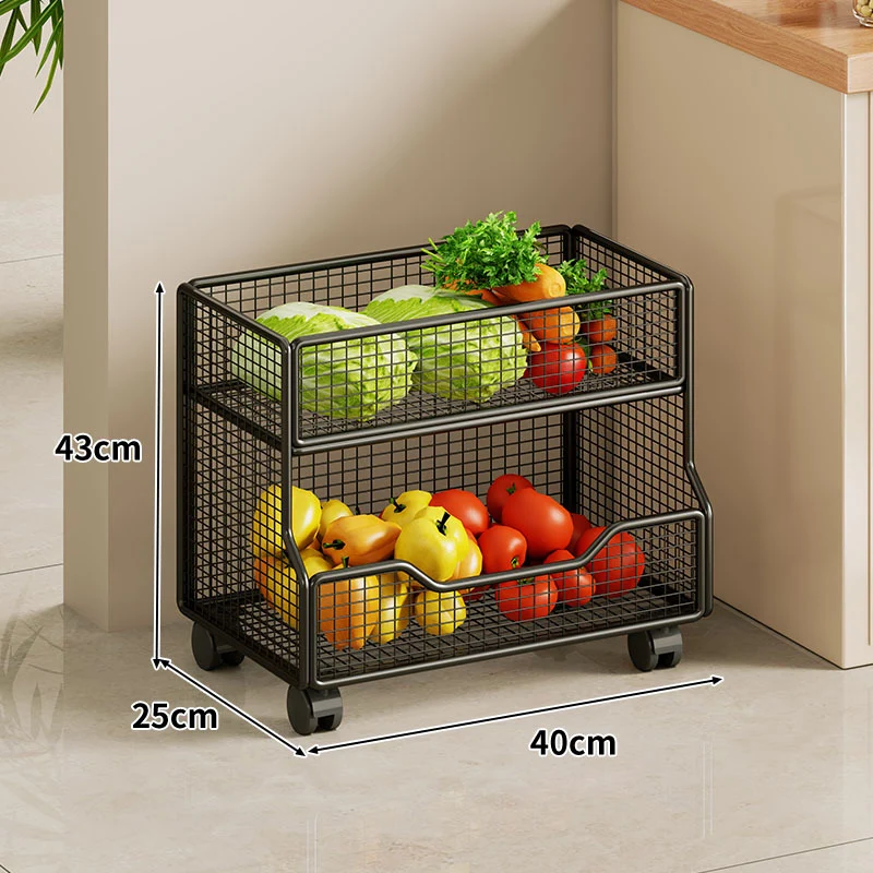 Zwei-Tier-Drahtgitter-Küchenobstlagerrack mit herausziehbarem Unterkorbschublade