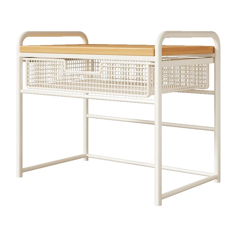 Zwei-Tier Metall- und Holzdruckerstand mit schiebbarer Mesh-Schublade und Unterregal-Speicher