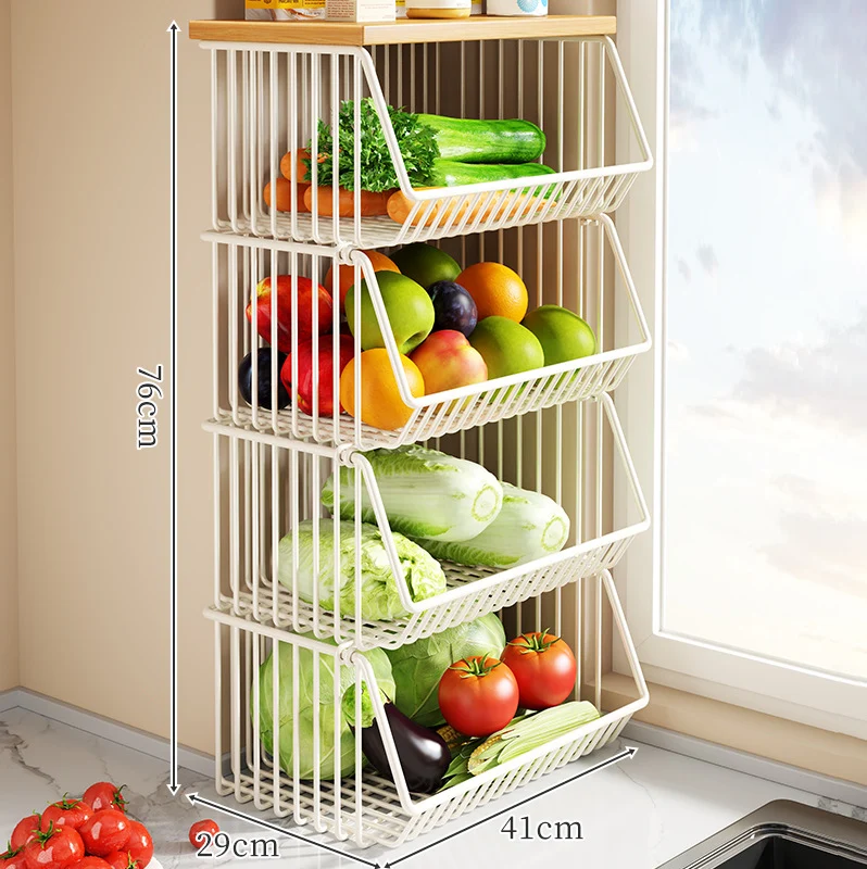 Thekenholz-Metall-Draht-Obstlagerkorb mit Front-Neigungszugang