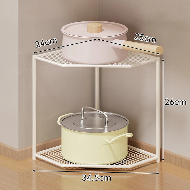 Eck-Drei-Stufen-hexagonaler Metall-Mesh-Küchen-Töpfe-und-Pfannen-Organizer-Regal