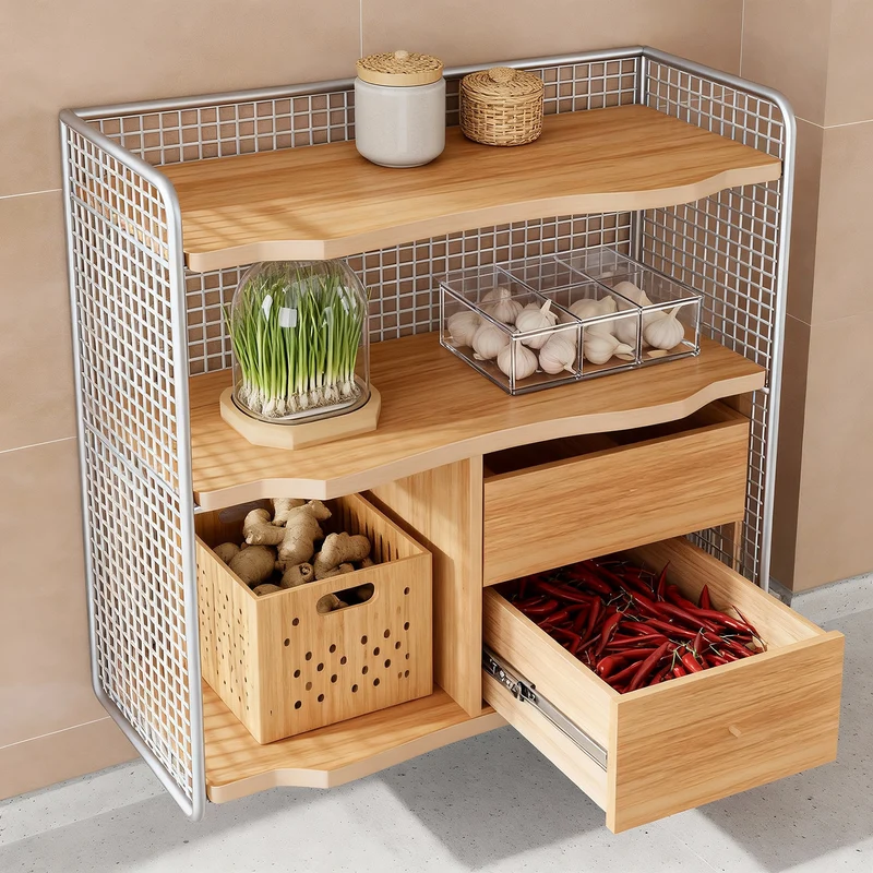 Kompakter zweistufiger Metallgitter-Theken-Gewürz- und Vorratsglas-Organizer