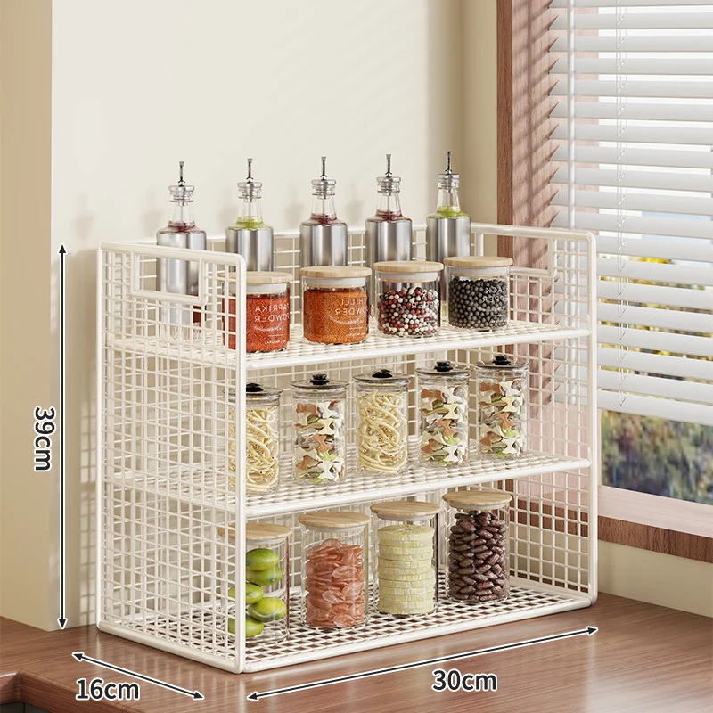Kompakter zweistufiger Metallgitter-Theken-Gewürz- und Vorratsglas-Organizer