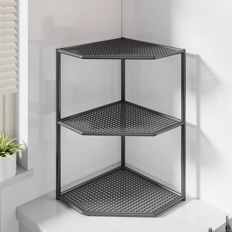 Drei-Ebenen-Eck-Küchenarbeitsplatten-Organizer-Regal mit belüfteten Metalltabletts