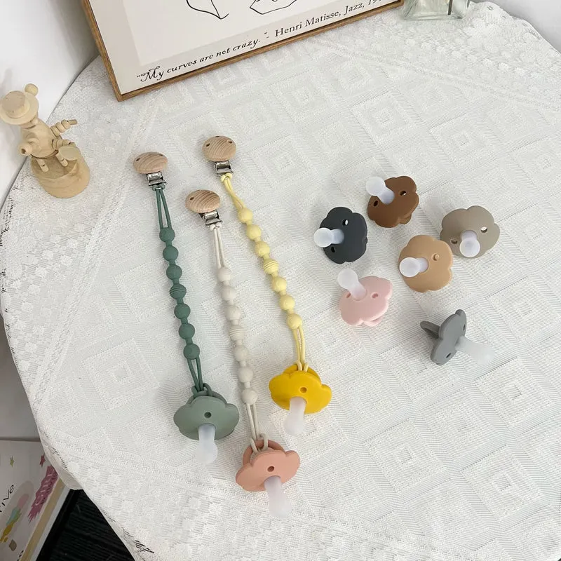 Silicone-Bead-Schnullerclip mit Holzhalter