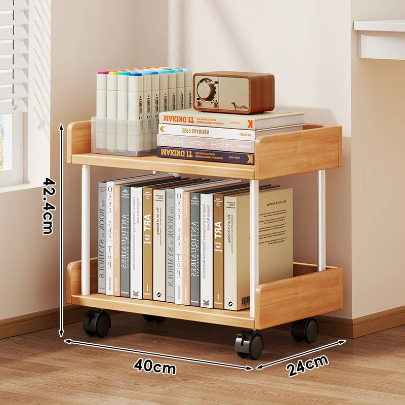 Minimalistische solide Holz-Zwei-Ebenen-Schreibtischbuchregal mit Metallstützstäben