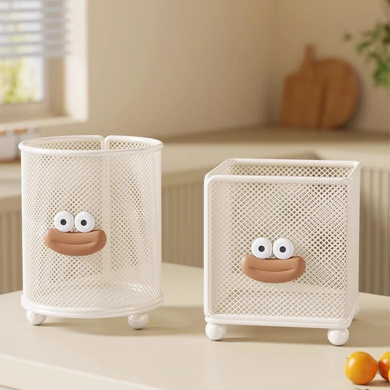 Mesh Quadrat Besteckhalter Tisch Küchenorganisator mit verspieltem Gesicht und erhöhten Füßen