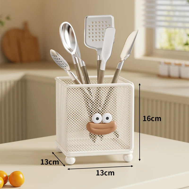 Mesh Quadrat Besteckhalter Tisch Küchenorganisator mit verspieltem Gesicht und erhöhten Füßen