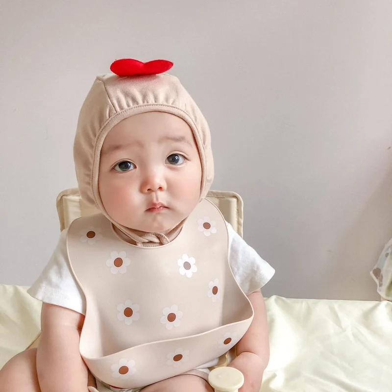 Silikon Baby Lätzchen mit tiefem Krümeltasche und verstellbarem Druckknopf-Hals