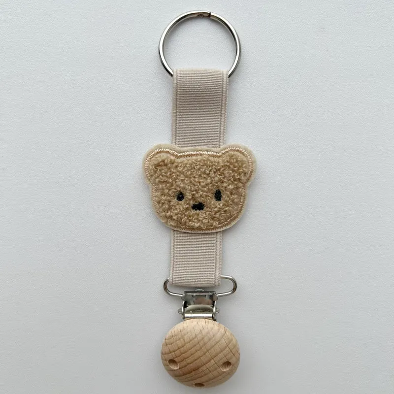 Plüsch Teddy-Bär Schnuller- und Beißringhalter mit Holz-Sicherheitsclip