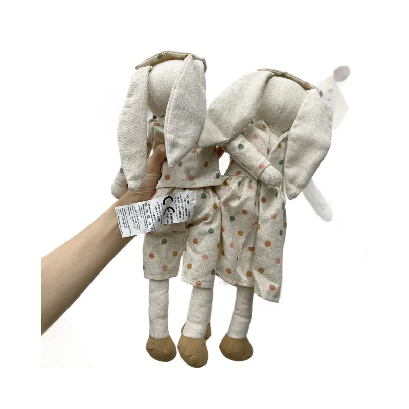 Handgefertigte Leinenhase-Rag Doll mit langen Ohren und Gingham-Kleid