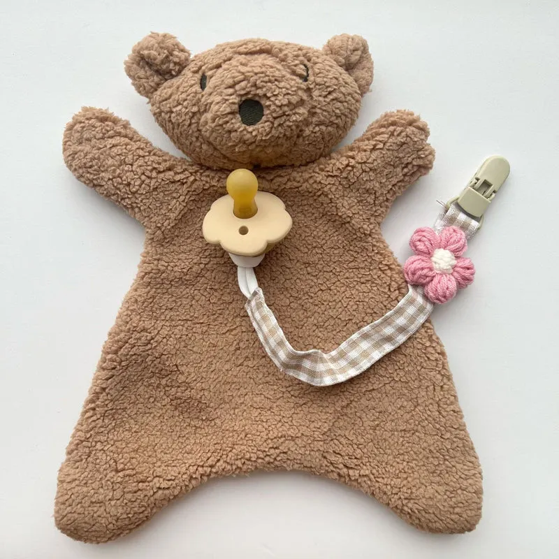 Blumenstrick Schnullerclip mit Gingham-Baumwollriemen