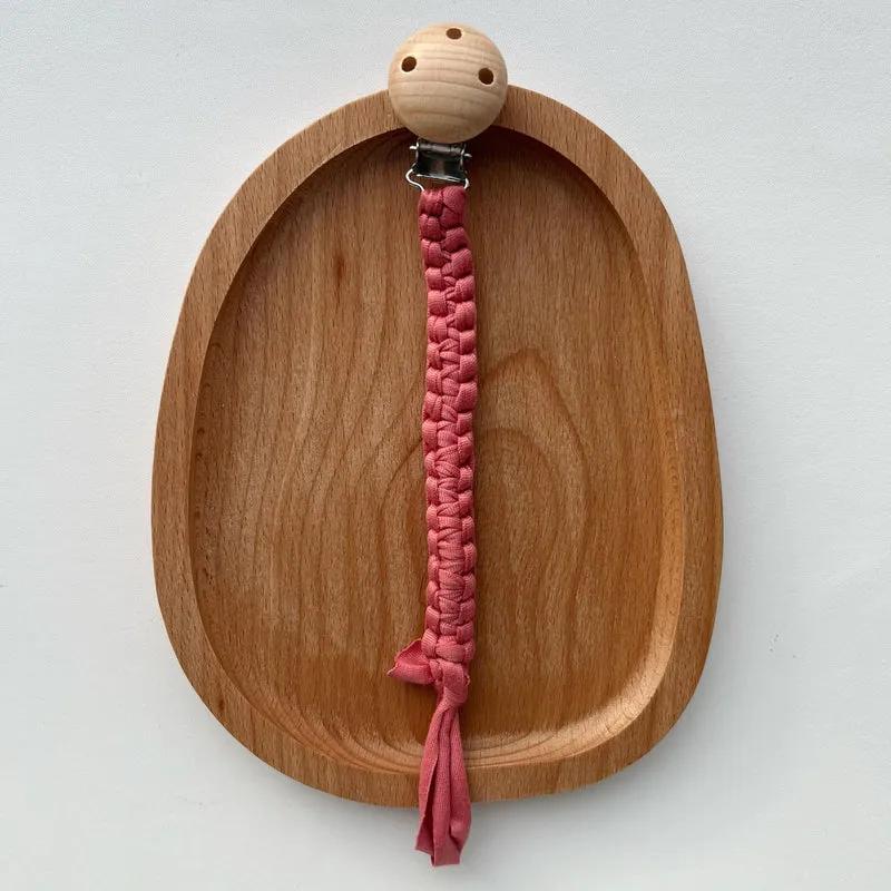 Geflochtener Baumwoll-Schnullerclip mit Holz-Sicherheitsclip