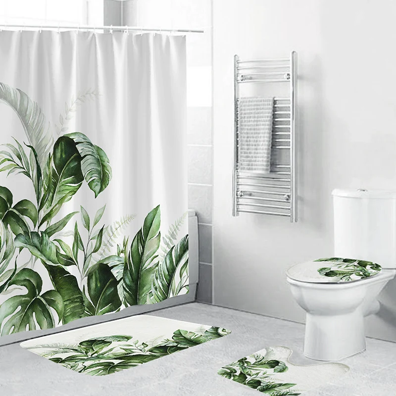 Badezimmer-Set mit tropischem Blätterdruck Skanto