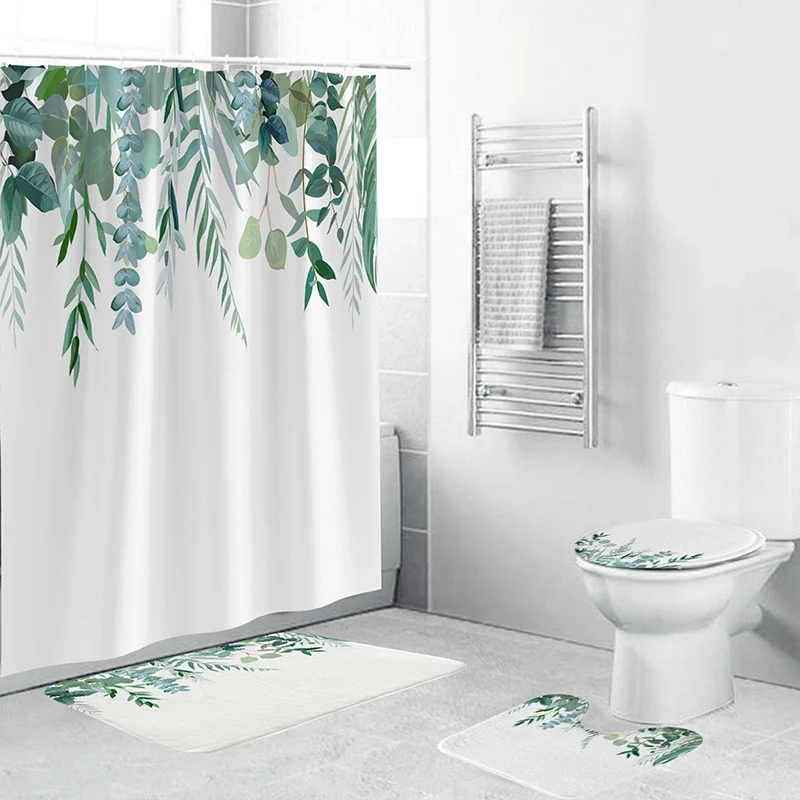 Badezimmer-Set mit tropischem Blätterdruck Skanto