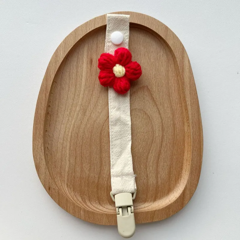 Häkeln Blumen Schnullerclip mit Baumwollriemen