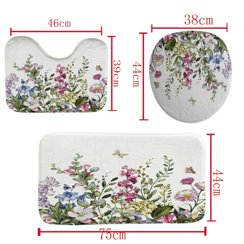 Badezimmer-Ensemble mit botanischem Blattgrün-Motiv Skanto
