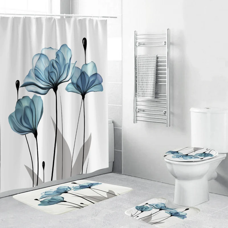 Badezimmer-Ensemble mit botanischem Blattgrün-Motiv Skanto