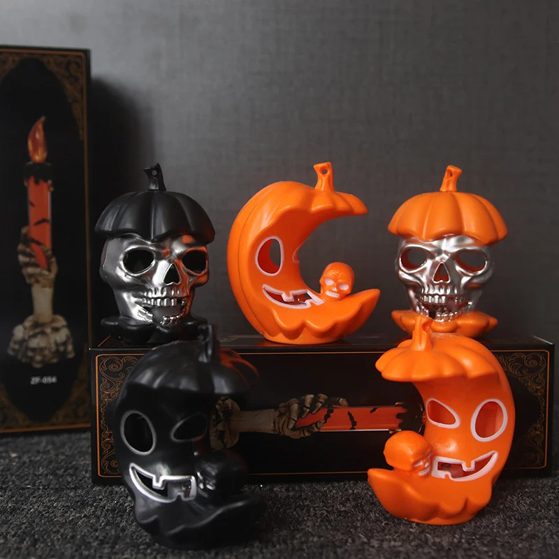 Halloween Dekorationsfigur Skull mit Kürbishut