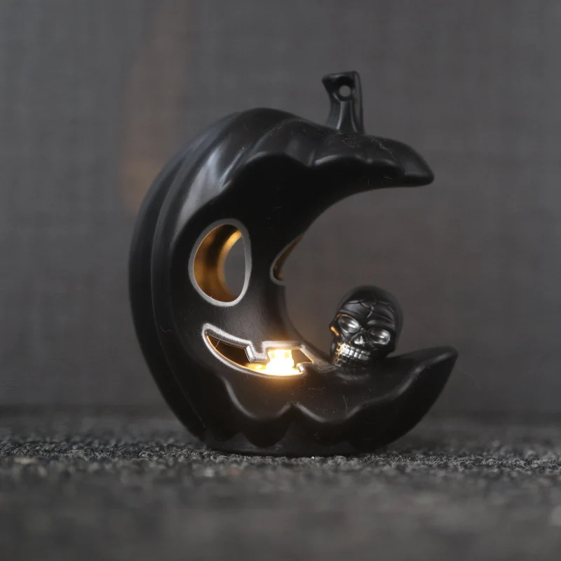 Halloween Dekorationsfigur Skull mit Kürbishut