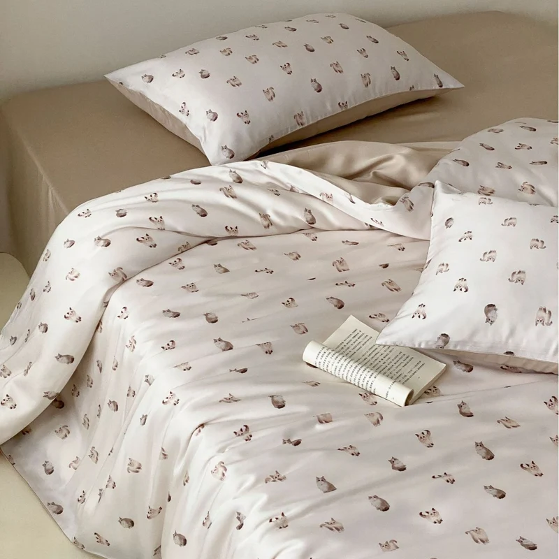 Bettwäsche-Garnitur aus Baumwollsatin mit floralem Vintage-Print