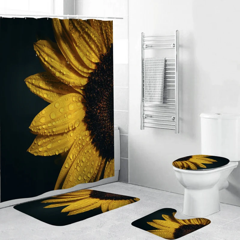 Duschvorhang- und Matten-Set mit Blumenmuster Skanto