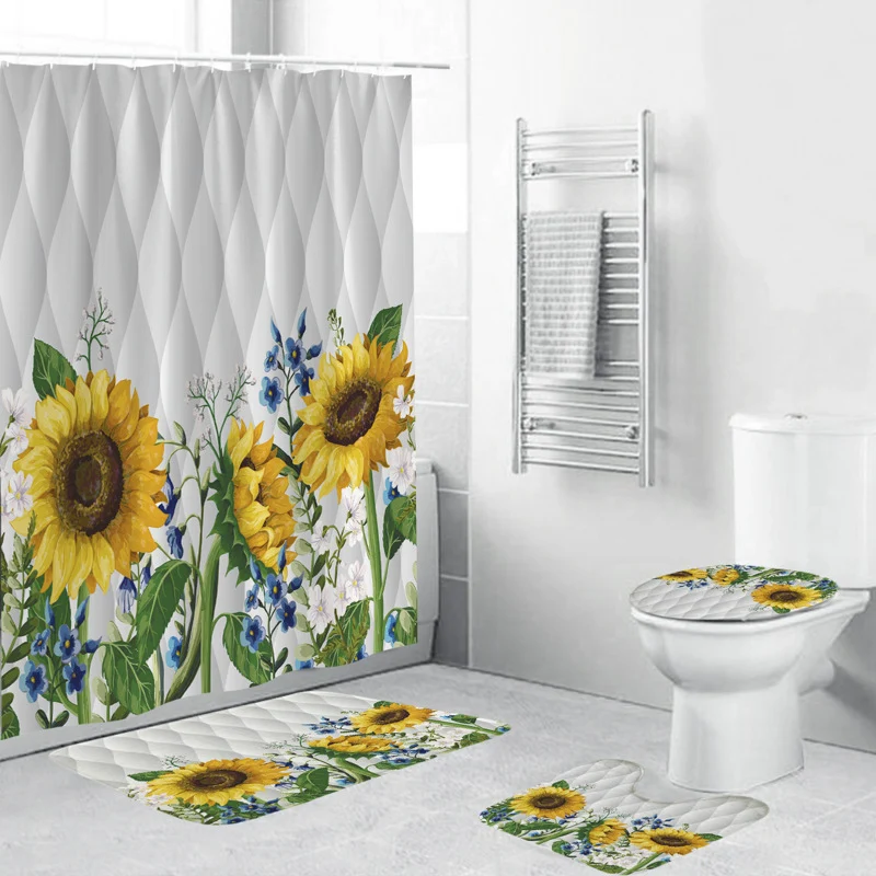 Duschvorhang- und Matten-Set mit Blumenmuster Skanto
