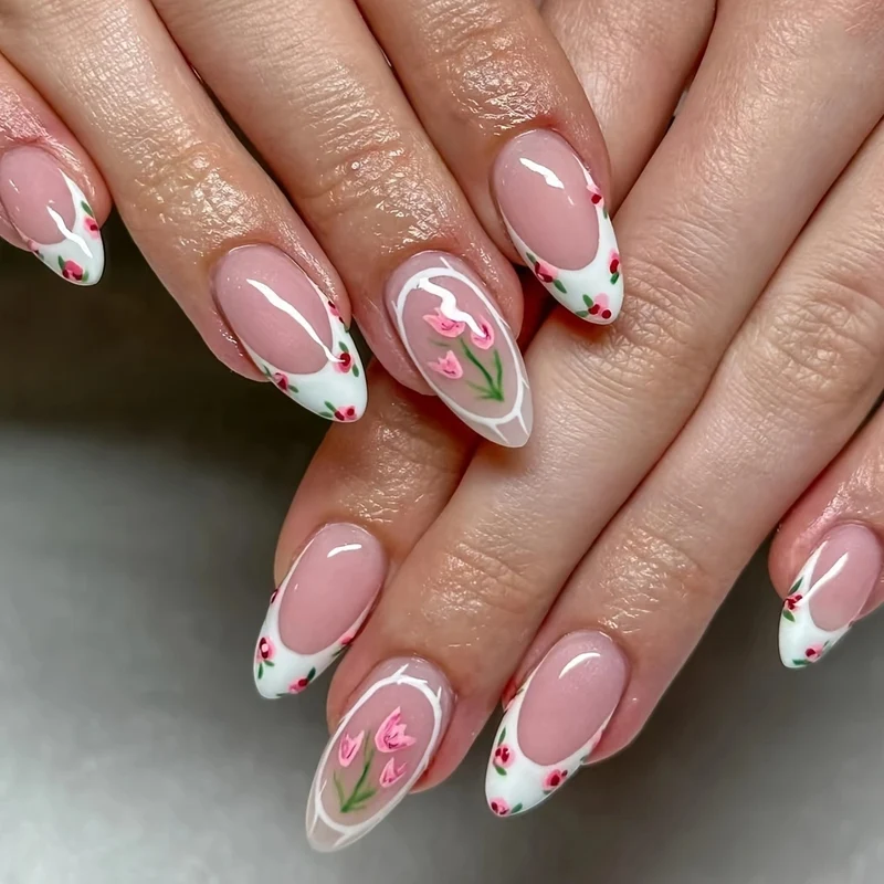 Florales Kunst Französische Spitze Nageldesign