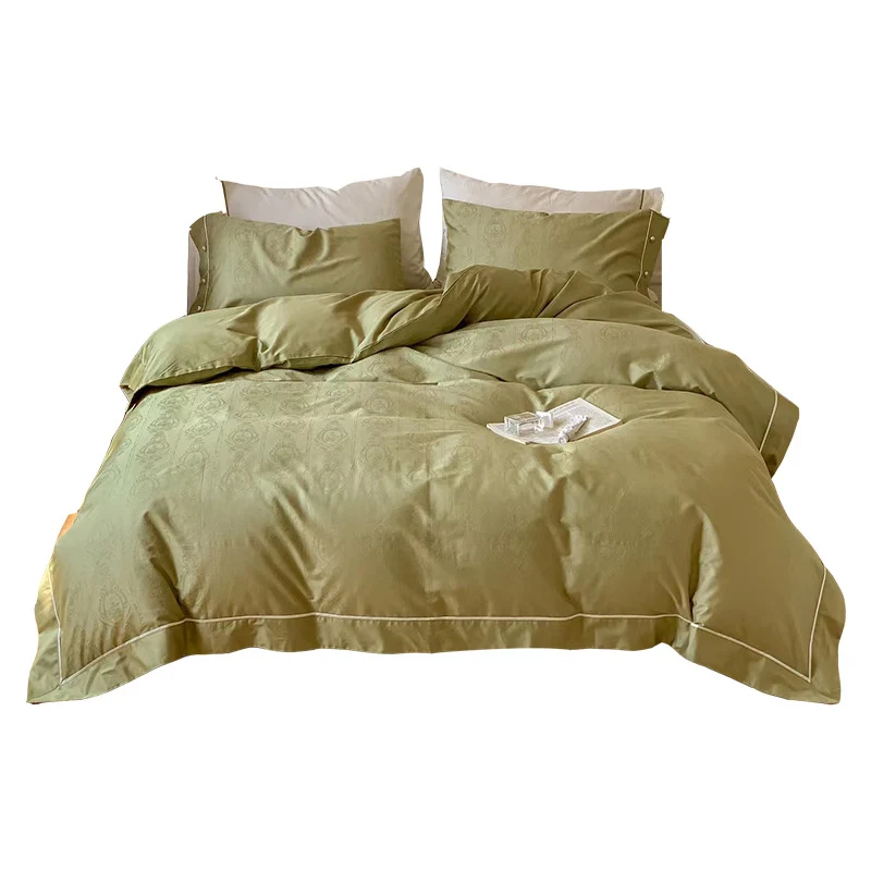 Luxuriöses Baumwollsatin-Bettwäscheset mit Damast-Jacquard und Kontrastpaspel