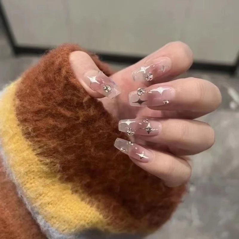 Exquisite Crystal-besetzte Lange Press-On Nägel