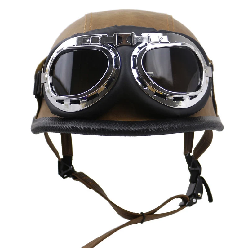 Motorradhelm im Vintage-Stil mit Brille Skanto