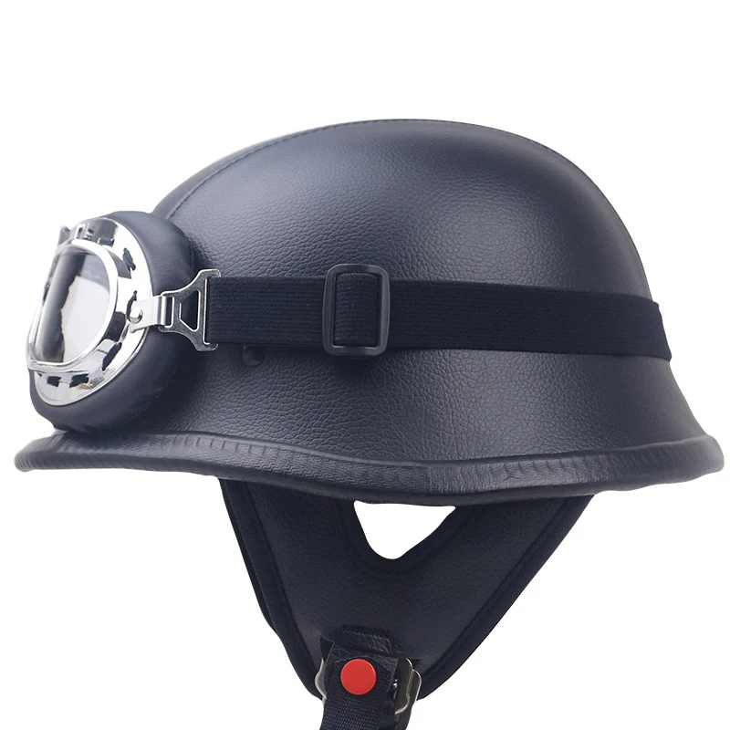 Vintage Leder Motorradhelm mit Brille Skanto